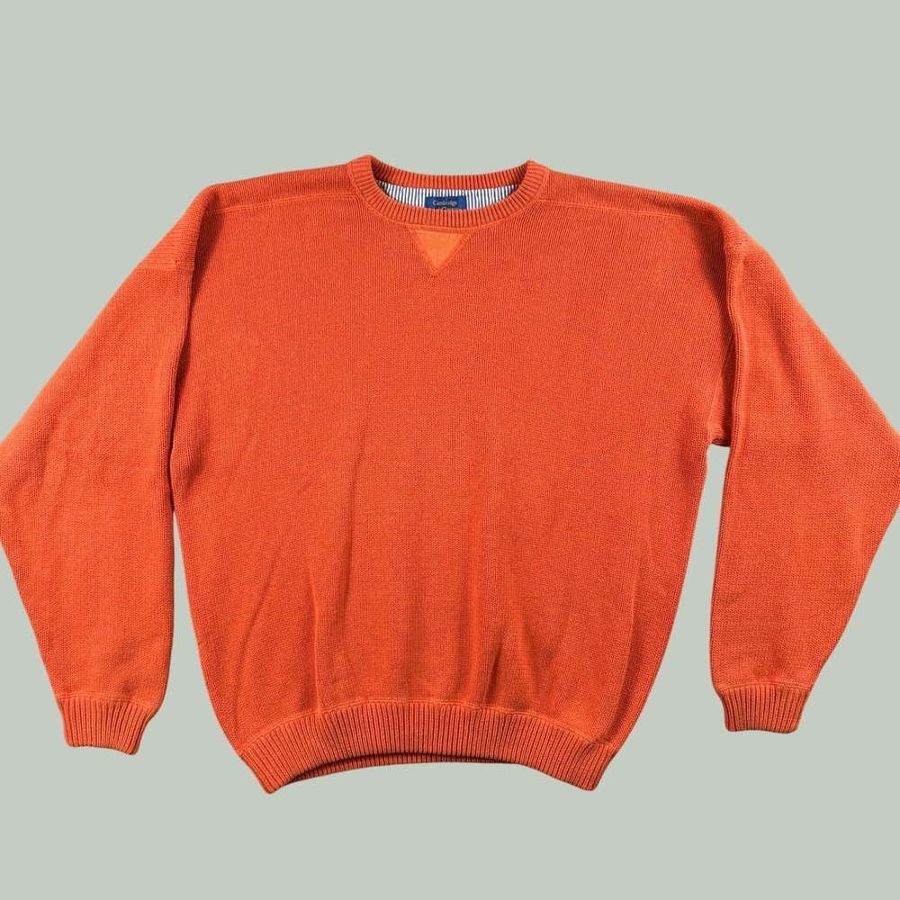 Vintage Cambridge Classics Sweater Men XL Orange Cotton Knit Crewneck 90s Retro